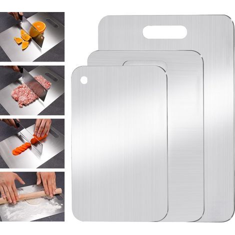 Ensemble de 3 planches à découper antibactériennes double face en acier inoxydable pour la cuisine, modèle épais amélioré (1/5)