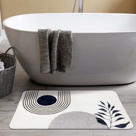 Tapis de Bain Style Bohème, 50 x 75 cm, antiderapant, aus doppelter und saugfähiger Mikrofaser, Farbe Schwarz und Weiß. (1/5)