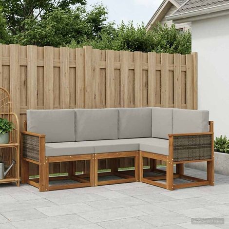 vidaXL Outdoor-Sofagarnitur 4 pcs Natürlich und Hellgrau Polyester (1/5)