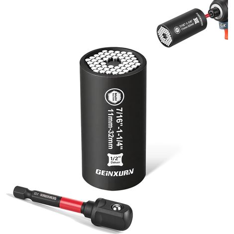 2-teiliges Universal Douille Set, Universal Multi Cr-v Douille (11-32 mm), Sechskant Adaptateur 1/2" für Schrauben, Muttern (1/5)
