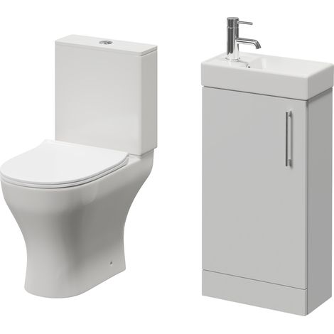 Napoli Cube Gloss Grey Pearl 400mm Single Door Vanity Unit and Jubilee Toilet Suite with Align Basin - 400mm - Chrome 160mm Handle