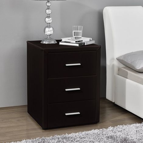 MEUBLER DESIGN Table Chevet 3 Tiroirs Kasi - Noir, Polyuréthane, Carré, Style Contemporain, 44 x 44 x 59 cm (1/3)