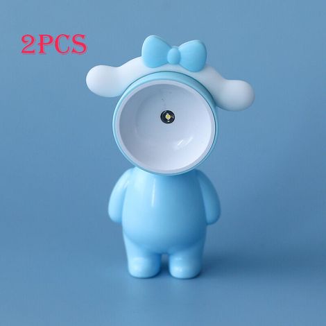 Lot de 2 veilleuses lapin de dessin animé, mini-lampes de chevet orientables à 360°, décorations de bureau, lumière chaude bleue pour la maison (1/5)