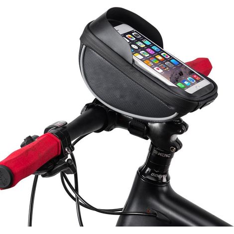 Support de téléphone étanche pour vélo avec écran tactile et poche de rangement avant. (1/4)