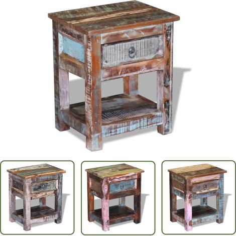 The Living Store Beistelltisch mit 1 Schublade Altholz Massiv 43x33x51 cm - Retro Tisch - Beistelltisch - Holztisch - Vintage Tisch - Wohnraum Dekoration (1/5)
