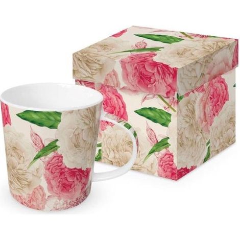 Taza de porcelana con diseño de peonías, 350 ml.