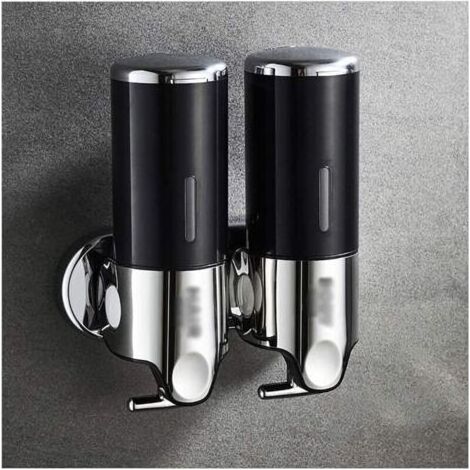500ML x 2 Distributeur de Savon Mural, Distributeur de Savon à Mains à Double Tête Distributeur Liquide Gel Douche Shampoo pour Cuisine Salle de Bains Hotel (Noir) (1/4)