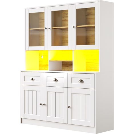 ELVMI Küchenschrank mit 6 Türen, 3 Schubladen, Verstellbaren Einlegeböden und LED für Küche aus MDF Weiß 140×40×175 cm (1/4)