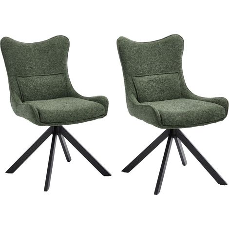 Wahson Dining Chairs Set of 2 Chenille, Swivel Kitchen Chairs with Backrest, Lumbar Armless Upholstered Side Chair, Green