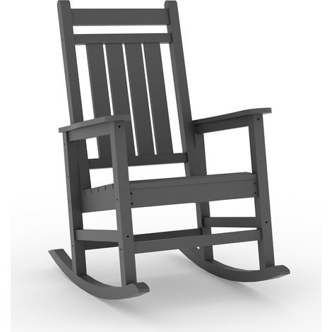 GARVEE - Chaise berçante ergonomique HDPE – Résiste aux UV et intempéries – Pour jardin, terrasse – Gris, avec accoudoirs (1/5)