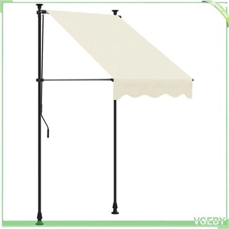 Auvent rétractable - FAFEICY - 368743 - Crème 100x150 cm - Cadre acier anthracite - Hauteur réglable 210–300 cm (1/5)