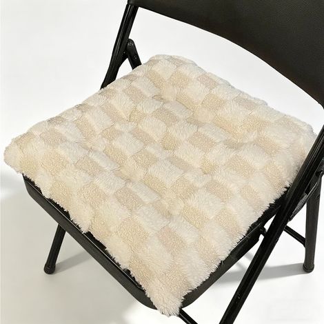 (Weiß, 1 Stück, 40x40 cm) Quadratisches Plüschsitzkissen, weich und rutschfest, mit Gurten, für Büro- oder Esszimmerstühle. (1/4)