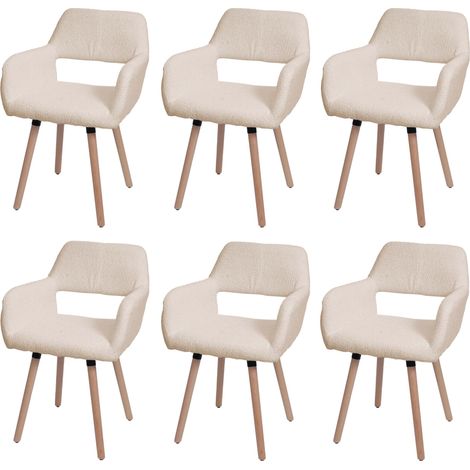 Set 6x sedie da pranzo HHG-873 II, poltroncina cucina imbottita, legno Stoffa/tessuto bouclé (450g/m²), beige