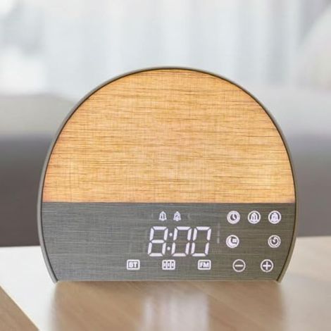 Réveil Aube, sons relaxants, son blanc, haut-parleur Bluetooth, radio FM, minuterie de sommeil, luminosité réglable, double réveil, lampe de chevet pour améliorer vos matins (1/5)