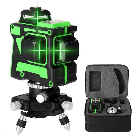 Ej.Life selbstnivellierender grüner Laser-Wasserwaage 3 x 360°, 3D drehbarer 12-Linien-selbstnivellierender Laser-Wasserwaage mit 1 Stück Batterie
