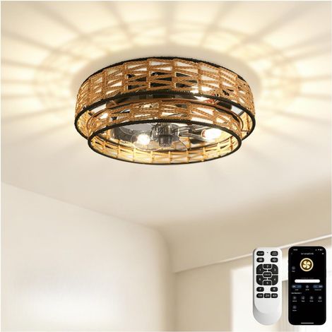 Ventilateur plafond industriel 47 cm avec lumière, Télécommande, ampoules non incluses, moteur réversible, 6 vitesses(Kaki-noir) (1/5)