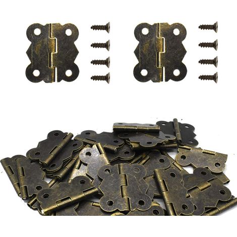 Lot de 50 mini charnières papillon rétro en bronze vieilli avec 200 vis de rechange en forme de papillon. (1/3)