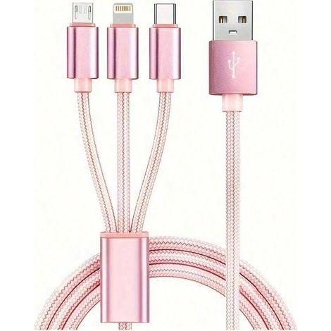 3-in-1 Nylon-ummanteltes USB-Ladekabel, Schnellladefunktion USB auf Lightning/USB-C/Micro-USB, 36-V-Datenkabel, kompatibel mit iPhone, Samsung und Android, 2 m, Schwarz (1/5)