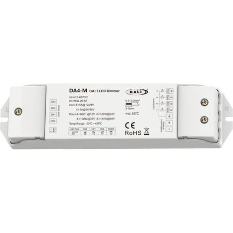 Dimmer DALI 4 Canali, 4X5A@12V/24V, 4X3A@36V/48V, Dimmerabile Con Pulsante NO, Push Dim, DALI-2, PWM, 1 Indirizzo, DT6 DT8 per Strisce LED Monocolore CCT RGB RGBW