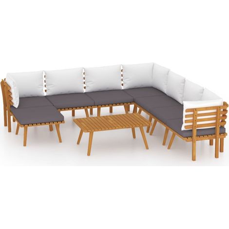 Salon de jardin 9 pcs Ensemble Table et Chaise de Jardin - avec coussins Bois d'acacia solide BV358318 - BonneVie (1/5)