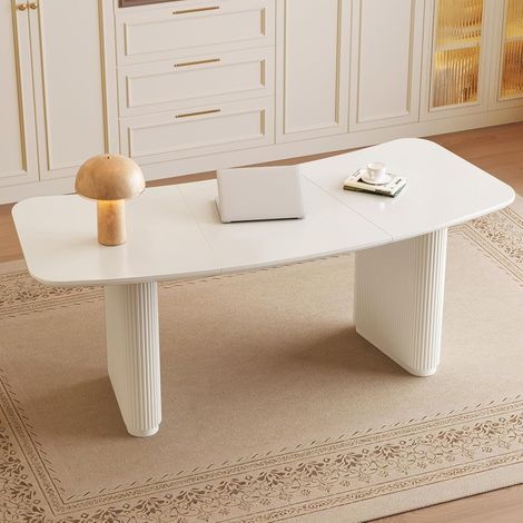 Bureau moderne blanc crème, bureau ordinateur, bureau de bureau, design innovant, courbe, 197 cm (1/5)