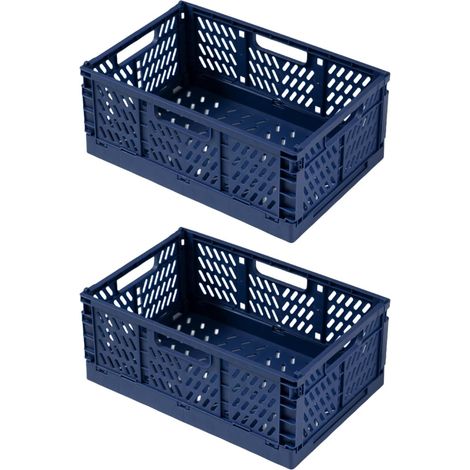 Lot de 2 Boîtes de rangement plastique pliables empilables, Pour Jouets, Cosmétiques, Bricolages, Salle de Bain, Cuisine (Bleu, 22×14.7×9.3cm) (1/5)