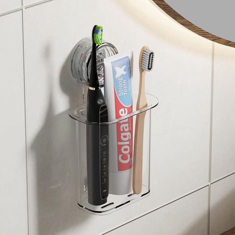 Petit porte-brosse à dents à ventouse, sans perçage, fixation murale, supporte jusqu'à 3 kg, organisateur de salle de bain amovible. (1/5)