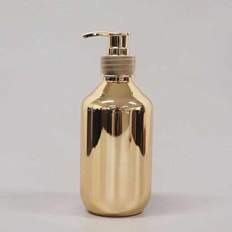 Distributeurs de savon pour les mains de bain de 300 ml Cuisine Bouteilles de shampoing en plastique chromé doré Bouteilles de shampoing en plastique antirouille Boston Conteneur de gel douche rond Or (1/4)
