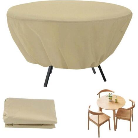 Pair Runde Gartentischabdeckung, wasserdichte runde Gartentischabdeckung, Staubschutz für Terrassenmöbel und Outdoor-Abdeckung, für Gartentische (beige, 127 × 58 cm)
