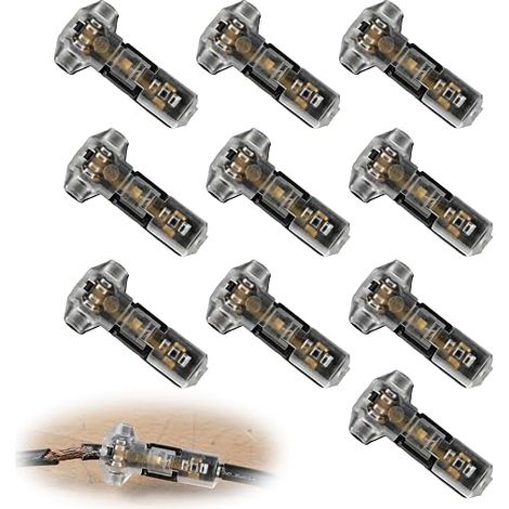 0.3-0.75mm² 20/22AWG Low Voltage T Tap Wire Connectors, T Connector 1 Pin No Stripping, No Stripping Quick Splice Cable Connectors, Automatic T-Stripping Connectors (1/3)