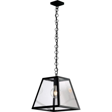 Fan Europe Lexington - Lámpara colgante de techo tipo linterna, negro, transparente, E27
