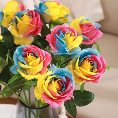 Bouquet de roses artificielles Nrmrqz composé de 16 tiges, présenté dans une boîte avec un arrangement en tissu. Roses réalistes aux longues tiges, idéales pour la décoration de la maison, des mariage (1/5)