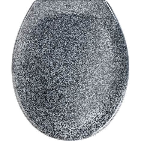 WENKO Copriwater con freno di caduta Premium Ottana Granito, copriwater sganciabile con fissaggio in acciaio inox, Fix-Clip, Duroplast, 37.5 x 44.5 cm, Granito (1/5)