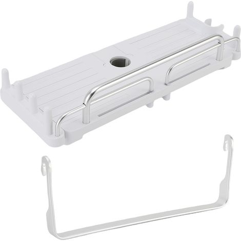 Étagère de douche extensible et relevable avec porte-serviettes intégré pour salle de bain blanche (1/5)