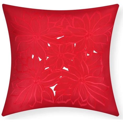 Housses de Coussin - AVIZAR - 40x40 cm - Brodée Florale - Rouge - Tissu Synthétique
