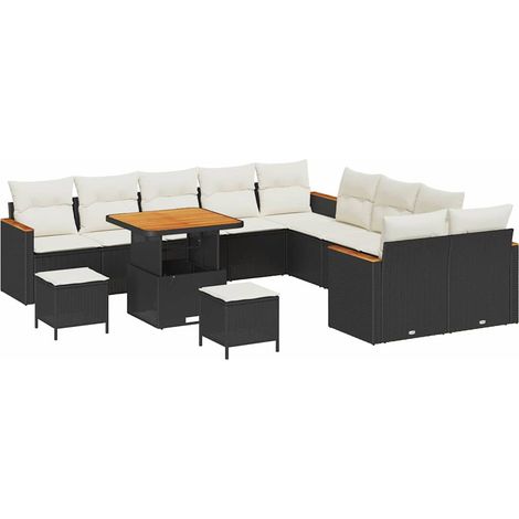 Garden Sofa Set with Cushion 13 pcs Black Poly Rattan vidaXL