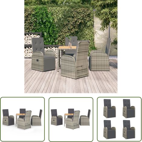 The Living Store 5-tlg. Garten-Essgruppe mit Kissen Grau Poly Rattan - Gartenmöbel - Essgruppe - Gartenset - Lounge Set - Outdoor Möbel (1/5)
