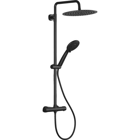 Sistema de ducha, construcción de acero inoxidable, ducha de mano de tres funciones, color negro. (1/2)
