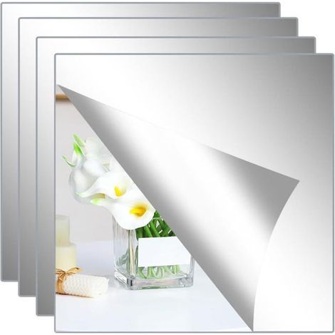 Self-adhesive wall mirror - ideal for bathrooms, gyms and hallways - 20 x 20 cm - set of four (1/5)