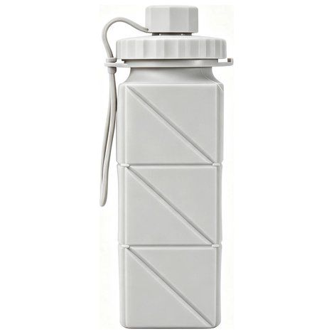 Gourde pliable universelle grise pour l'extérieur, gourde carrée en silicone d'une capacité de 600 ml, portable, étanche et réutilisable, légère, idéale pour le camping et les voyages. (1/5)