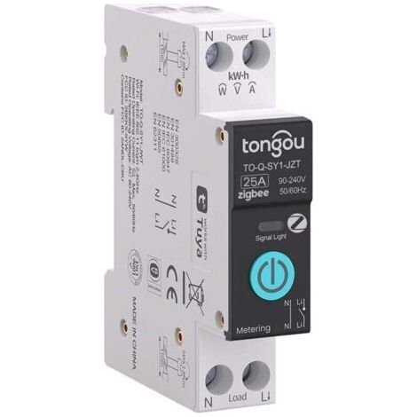 Interrupteur Connecté, 25A DIY Commutateur ZigBee Intelligent Compatible avec Alexa, Google Assistant, TUYA/Smart Life APP Contrôle à Distance, avec Mesure, Commande Vocale et Fonction de Temps