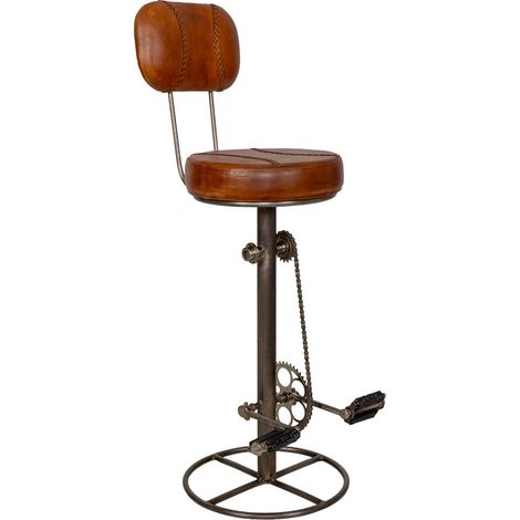 Taburete de metal y asiento de cuero marrón 42x42x118h cm (1/5)