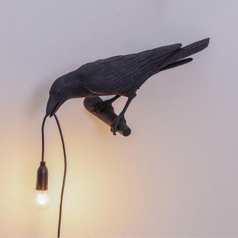 (Applique murale noire 220V, côté droit) Applique murale en résine avec pendentif oiseau, petite boule incluse. (1/5)