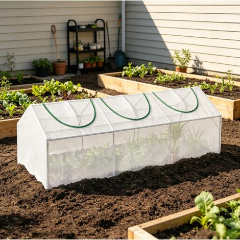 Invernadero túnel compacto con ventanas 180 x 60 x 60 cm de acero y plástico blanco OKWISH (1/5)