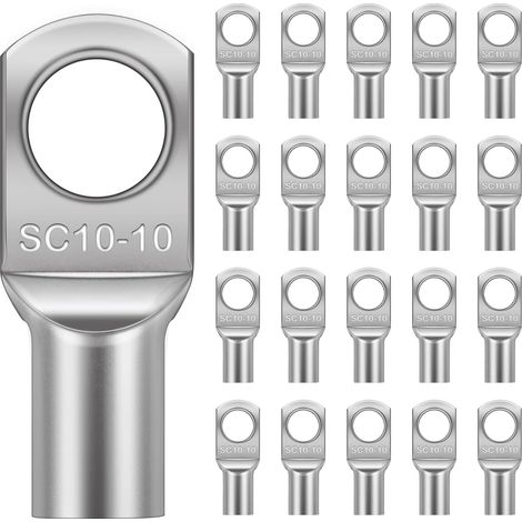 20 Pièces Cosses Tubulaires 10mm² M10, Cosses Annulaires Cosse à Sertir a Oeil à Anneau, Cosse Electrique Plate, Œillet en Cuivre Étamé pour Voiture (1/5)