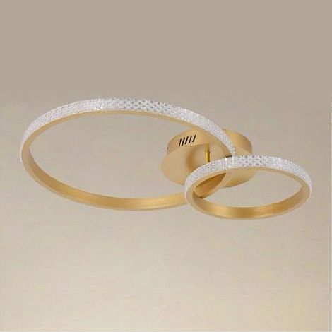 TRADE SHOP - Plafoniera Led 48 W 2 Cerchi Effetto Cristallo Con Telecomando Moderno Oro 31791 -