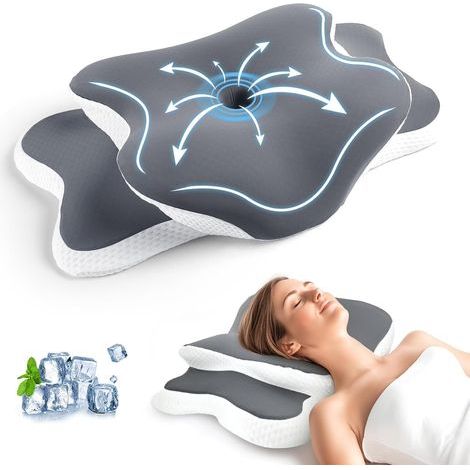 Gris Oreiller Orthopédique Mémoire de Forme Oreiller Cervical Ergonomique pour Dormir sur Le Dos, Le Côté ou Le Ventre Soulagement des Douleurs Cervicales et des Épaules (1/5)