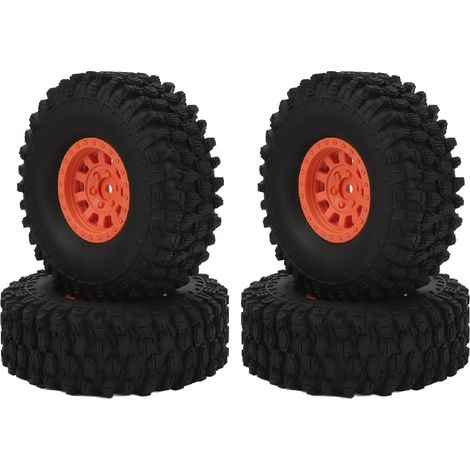Lot de 4 pneus pour voiture RC, 120 mm (1,9 pouce), en caoutchouc avec moyeu de roue en nylon à 10 rayons, pièces détachées pour Axial SCX10 90046, Traxxas, Redcat GEN8, orange (1/5)