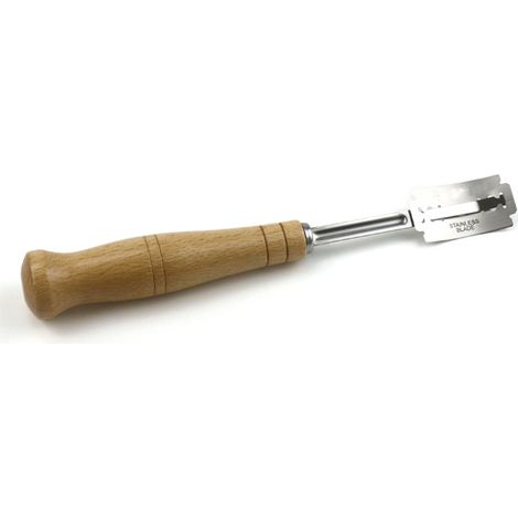 Couteau à pain incurvé en acier inoxydable, manche en bois, avec 5 lames de rechange