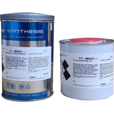 Fondo poliuretanico trasparente per legno fl-m004 lt 1 + fc-m042 lt 0,5 renner